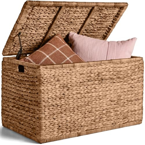 Best Choice Products 30 Storage Trunk w/Lid & Handles, Wicker Storage Toy Chest, Rattan Storage Bench, Wedding Trunk, Assembled for Living Room, Bedroom, & Kids' Room - Chestnut