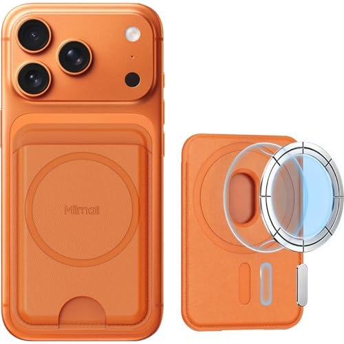 Miimall Mag-Safe Plånbok för iPhone 17 16 15 Air Pro Max/Google Pixel 10 9 Serie, [RFID-skydd] Slank Läder Tvåsidigt Mag Safe Plånbok 2-3 Korthållare Magnetisk Korthållare för Mobiltelefon, apelsin