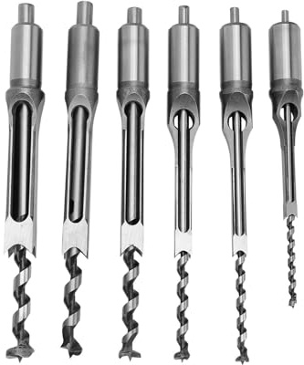 ZenithAur Juego de 6 cinceles para embutir para carpintería, brocas para cinceles para embutir, para agujeros cuadrados precisos, incluye tamaños de 6,4 mm a 16 mm para juntas de