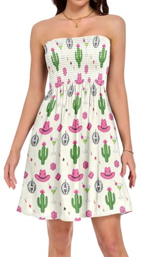 Wudan Bandeau-klänning, helg, dejt, lös passform, A-linje, sommarklänning för vuxna kvinnor, Western Cactus, S