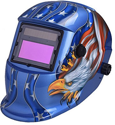 Nuzamas Fonctionne à l'énergie solaire Auto Assombrissement soudeur Masque de soudure Bleu Eagle protection du visage pour arc TIG MIG broyage Plasma de coupe avec un Abat-jour réglable Gamme