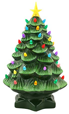 Mr. Christmas Nostalgic Ceramic Christmas Tree with LED Lights Indoor Decoration, 14 Inches, Green