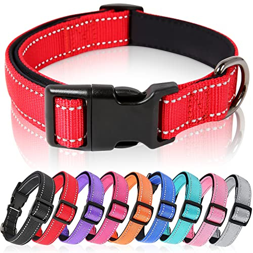 HEELE Collier Chien, Collier Réfléchissant pour Chien, Collier en Néoprène Doux, Rembourré et Respirant en Nylon, Ajustable pour Les Chiots Petits Moyens et Grands Chiens, Rouge, L