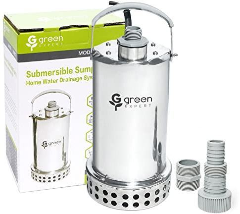 Green Expert 1HP Submersible Sump Pump 4000GPH High Flow Full Stainless Steel 25FT Power Cord Fast Water Drainage for Flood Pool Garden Pond Hot Tub Rain Barrel Heater Flush Household Drain System
