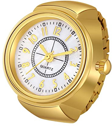 JewelryWe Men Women Finger Watch Stretchy Band Elastic Round Simple Dial Quartz Ring Watches