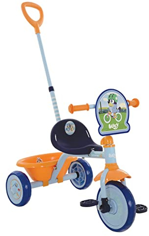 Bluey First Ride On Trike - Licensed Kids' Ride On Toy with Adjustable Handle, Easy-Switch Pedal Clutch, Puncture-Proof Tyres, Steel Frame, Front Mudguard, Rear Storage Suitable age 2 years +