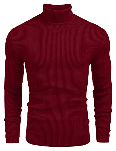 COOFANDY Mens Turtleneck Jumper Fine Knit Pullover Elegant Regular Fit Winter Knitwear Sweater Wine Red L