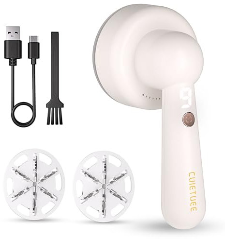 CuieTuee Lint Remover Fabric Shaver Bobble Remover for Clothes Fuzz Remover Debobbler Clothes Lint Shaver Fluff Remover with Led Digital Display 3-Gears Adjustable 6-Blades-White