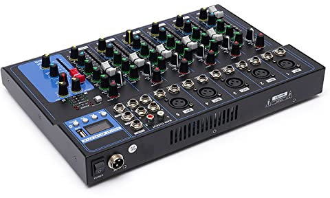 Digitaler Audio Mixer Bluetooth Audio Mixer 7 Kanal Live Studio, Usb Verbindung Sound DJ Console Amplifier, Sound Mixing Console Bluetooth Mischpult Musikmischpult Konsole Mixing VerstäRker (7)
