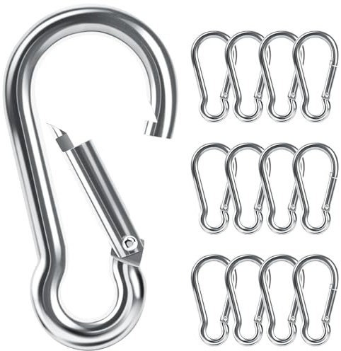 Caianwin 12 Stück Karabinerhaken,M5*50 Karabiner Tragfähigkeit bis zu 54kg karabinerhaken klein aus verzinktem Stahl für Rucksack,Hundeleine,Camping,Reisen,Wandern