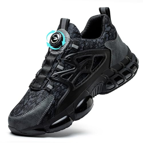 GemChve Chaussures de Sécurité Hommes Légère Respirantes Femme Basket Securite Embout en Acier Antidérapante Confortable Chaussures de Travail Black 41 EU