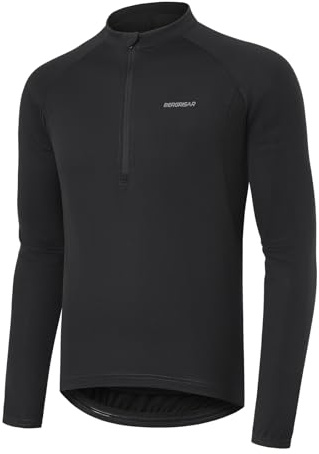 BERGRISAR Herr halvdragkedja cykling jersey toppar långärmad cykelkläder mountain bike cykel jersey, Svart, XXL