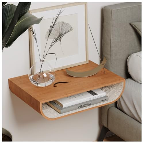 EWART WOODS Mesita de noche flotante, estante de noche de nogal, soporte de pared, mesita de noche para dormitorio, armario de mesa auxiliar de madera, muebles de entrada (cereza)
