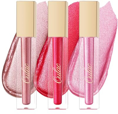 Oulac Metallic Diamond Lip Gloss Set – Waterproof & Transfer-Proof Liquid Lipstick & Eyeshadow, Long Lasting with High Shine Finish, Vegan & Clean Beauty Formula, 4.5ml*3(MD04+MD07+MD08)