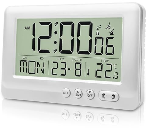 GAOUTO Digitaler Funkwecker, Digitaler Funkwecker mit Thermometer, Wecker Digital mit Zwei Weckzeiten, Funkuhr mit Temperatur, Hintergrundbeleuchtung, Schlummerfunktion, Datum,Wochentag,ohne Batterie