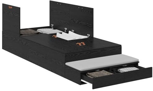 vidaXL Stauraumbettgestell Schwarze Eiche 90X200 cm Holzwerkstoff Viele Schubladen Modernes Design Einfache Montage Innen Schlafzimmermöbel Zeitgenössisch Erwachsene Stylische kompakte Lösung