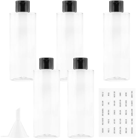 250ML Flacon avec Flip Cap Vide (5 Pièces), Rechargeable Bouteille de Voyage pour Cosmétique avec Entonnoir (Transparente)