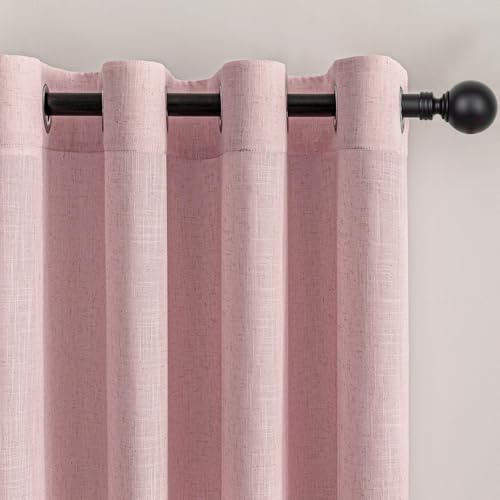 Vorhänge Gardinen Rosa mit Ösen 225 Lang-Vorhang Leinen für Kinderzimmer Mädchen Babyzimmer Wohnzimmer Modern Schlafzimmer Gardine Halbtransparent Boho Scheibengardinen Vorhangschals 2er set