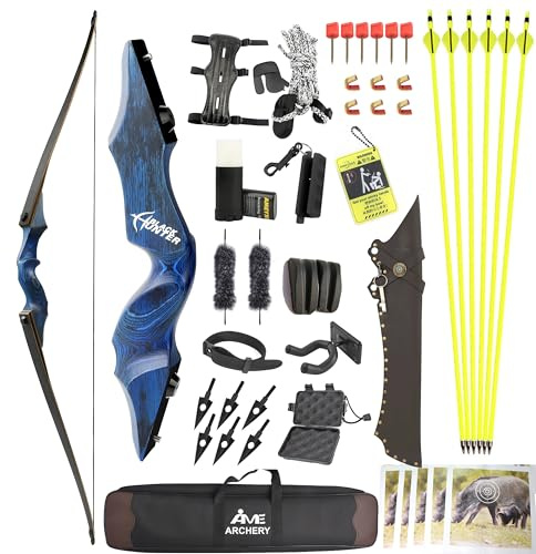 60 Black Hunter Takedown Longbow and Arrow Set - 20-60lbs Right/Left Hand Wooden American Hunting Bow for Archery Target Shooting (60lbs)