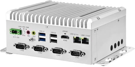 Glovary Fanless Mini PC J6412 (4C4T, up to 2.6GHz), Linux Industrial Computer Din Rail, Barebone, 4 x RS232 COM, 4K HD, 2USB3.2, 9-36V Auto Power on