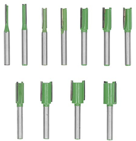 11 Piezas Juego de Fresas para Router con Vástago de 6 mm, Fresas Rectas de Carburo de Tungsteno con Revestimiento PTFE, de Una y Dos Filos para Ranurar, Biselar y Recortar Madera