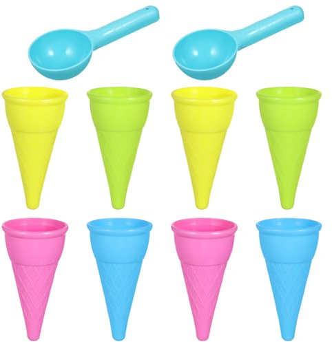 Ice Cream Sand Toys Set for Kids, Cones with Plastic Scoop, Play Icecream Moulds Bucket for Toddlers, Outdoor Travel Sandbox Playset & Seaside Beach Bath Fun Gift | Durable Plastic Ice Cream Cones Moulding Kit for Summer Seaside Games, Garden Sandpit & Paddling Pool Activity