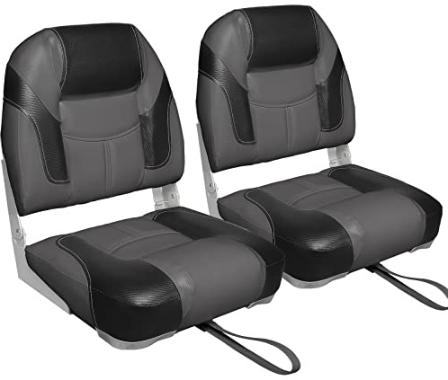 Leader Accessories A Pair of Elite Low/High Back Folding Fishing Boat Seat (2 Seats) (Black/Charcoal)