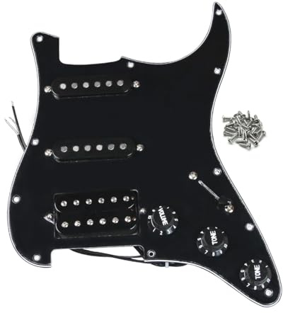 FLEOR Alnico V Loaded Prewired Pickguard Set SSH Alnico Dual Rail Humbucker for FD ST Electric Guitar Replacement Black 3Ply