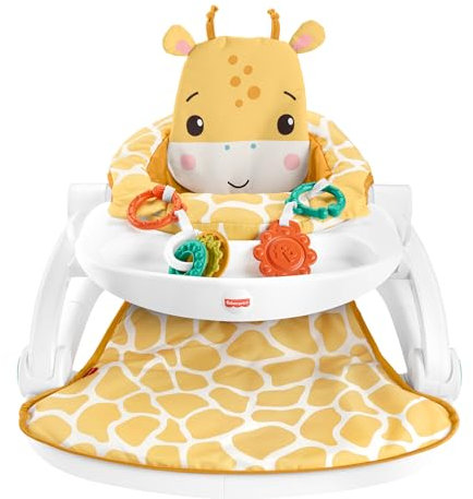 Fisher-Price Siège de jeu avec plateau, Appui-tête en peluche en forme de girafe, Transat avec jouet qui cliquette et anneau de dentition sans BPA, Jouet d'Éveil, Dès 1 an, HPJ16