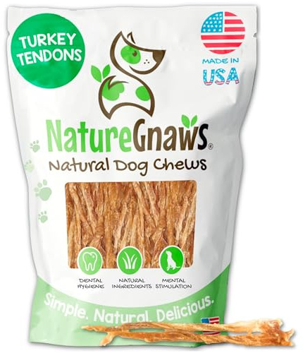 Nature Gnaws USA Turkey Tendons for Dogs (4oz) - Delicious Grain Free Reward Snack for Small, Medium & Large Breeds - Premium Natural Dog Chew Treats