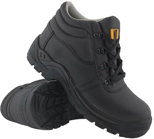 MAXSTEEL MENS LEATHER CHUKKA SAFETY BOOTS LIGHTWEIGHT STEEL TOE CAP MIDSOLE WORK BOOTS SHOES (BLACK, uk_footwear_size_system, adult, men, numeric, medium, numeric_9) MS98, 9 UK
