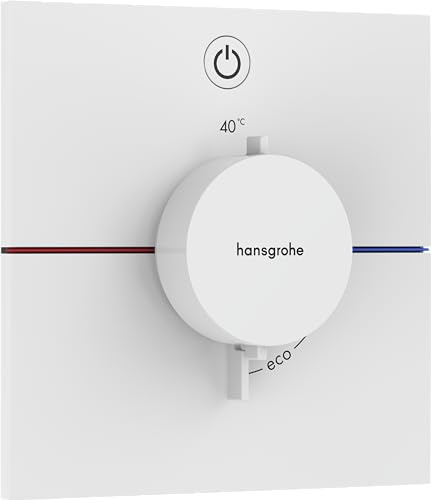 hansgrohe ShowerSelect Comfort E - Thermostat conceiled, Bathroom tap with Safety Stop at 40 °C, Thermostat Square for Showers and Bath tubs, Shower Mixer for 1 Function, matt White, 15571700