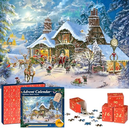 Jigsaw Advent Calendar 2025, Santa's Workshop 1008 Pieces Jigsaw Puzzles, 24 Days Advent Jigsaws for Adults Kids, Christmas Gifts for Boys Girls, Christmas Countdown Calendar