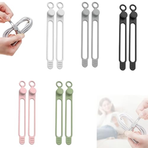 Data Cable Organizer, 2026 Upgrade Silicone Headphone Organizers, Silicone Cable Ties Reusable Cable Management Organizers Multipurpose Elastic Cord Organizer for Bundling and Fastening Cables (10Pcs)