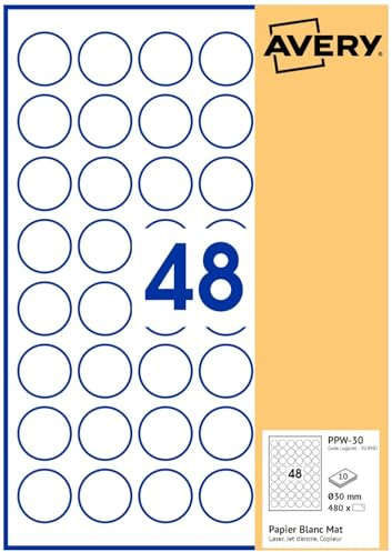 480 étiquettes blanches 30mm Rondes - AVERY