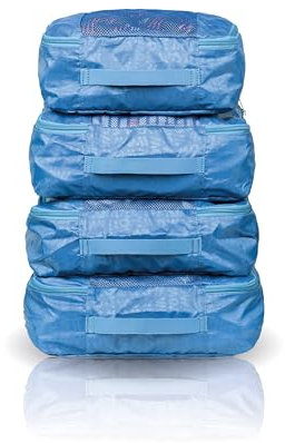WOW people Packwürfel Set für Kinder Reiseorganizer – 4-teiliges Packtaschen-Set für Koffer – Kofferorganizer - Reiseorganizer – Blau