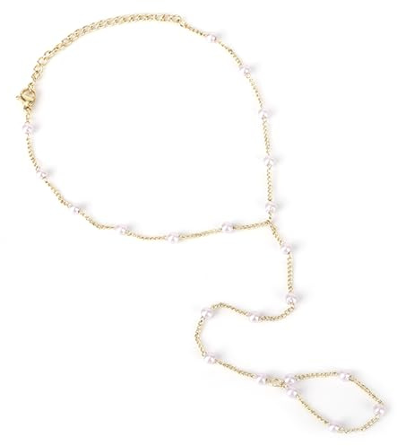 Mikovivi Dainty Gold Anklet for Women, Adjustable Beaded Chain Imitation Pearl Foot Jewelry Ankle Bracelet with Toe Ring Foot Chain Non-Tarnish for Women Trendy Beach Barefoot Boho Bandals Accessories