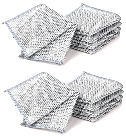 Wire Dishwashing Cloths, 10pcs Double Layer Wire Dishwashing Rags Cleaning Cloths 20x20cm Non Scratch Multi Purpose Dishcloth Reusable Mesh Steel Scrubbing Rags For Kitchen Dish Sink Stove Top Sink
