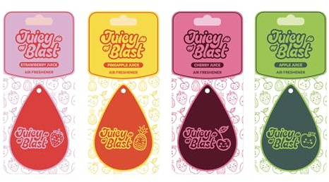 Juicy Blast 4 Pack Car Air Fresheners - Pineapple, Cherry, Apple & Strawberry