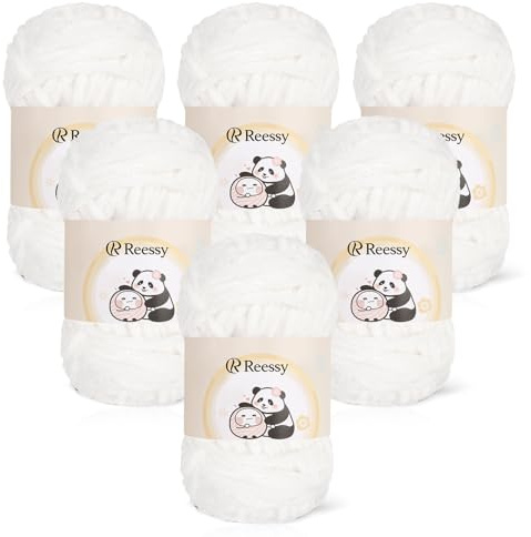 Reessy Chenille Yarn 600g, Chunky Chenille Yarn for Crochet&Knitting-White | Super Soft Fluffy Velvet Yarn, Chunky Knitting Wool Thick Yarn for Crochet Blanket, Amigurumi, Handbag, Hat, DIY Crafts