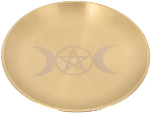 ABOOFAN Plateau D’Autel Rond en Métal Doré Pentagramme Plaque Porte-Bougie Rituelle pour Cérémonie Spirituelle Décoration et Rangement D’Objets Magiques Accessoire Ésotérique Lune
