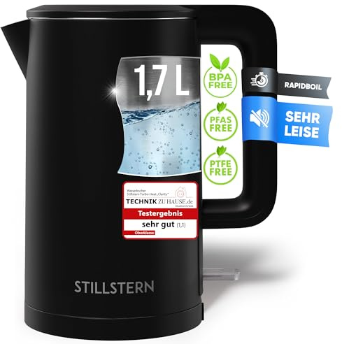 Stillstern Wasserkocher mit Edelstahl Filter [1,7L - 2200W] Wasserkocher mit Präzisionsausguss und Anti-Fingerprint Beschichtung, Schnelles Aufheizen, Teekocher Camping, Matt Finishing