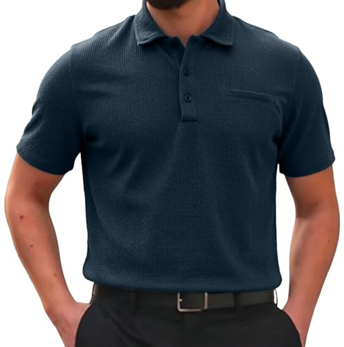 Polo Breeze para Hombre con Ajuste para Barriga Cervecera, Elástica y Secado Rápido, Cuello Texturizado Manga Corta para Golf y Casual, Ultra Cómoda Sedosa Transpirable