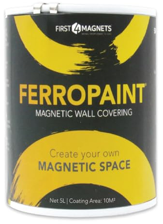 first4magnets Pintura Magnética de Carbón de Carbón Ferropaint® Para Paredes, Dormitorio, Oficina, Cocina, Sala de Juegos, Aula, Bricolaje Y Renovación - 5 Litros - 5 Latas