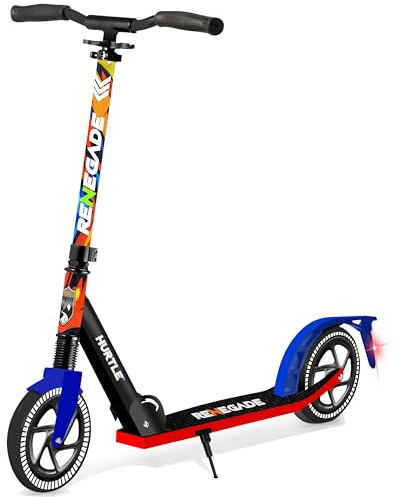 Hurtle Renegade Patinete Adolescentes, Adultos, 2 Ruedas, Plegable, Ajustable, Portatil, Freno Manillar, Barra en T, Facil maniobra, Correa de Transporte