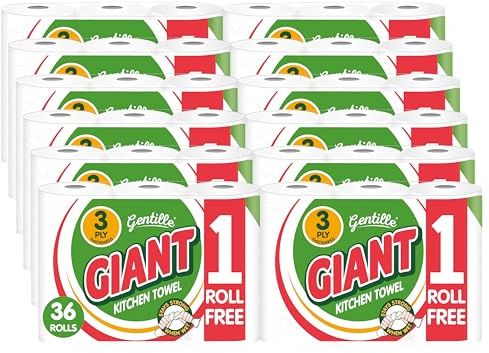 Gentille Giant 3 Ply Thickness Paper Towel | Extra Strong, Absorbent, Tough, Durable Kitchen Roll | Multipurpose Bulk Pack (36)