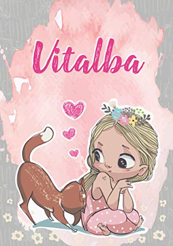 Vitalba: Taccuino A5 | Nome personalizzato Vitalba | Regalo di compleanno per moglie, figlia, sorella, mamma | Design: gatto | 120 pagine a righe, piccolo formato A5 (14.8 x 21 cm)
