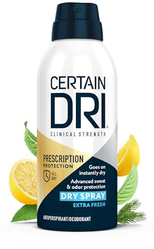 Certain Dri Prescription-Strength Clinical Antiperspirant Dry Spray - 72-Hour Sweat & Odor Protection for Men & Women - Extra-Fresh Scent - Hyperhidrosis Treatment - 4.2 oz