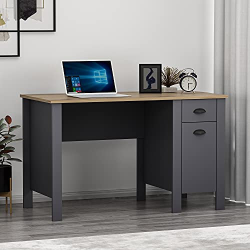 HOMIDEA TEDDY Schreibtisch - Computertisch - Workstation mit Schublade und Stauraum mit Tür im modernen Design für Home Office oder Kinderzimmer (Antrachite/Briarsmoke)