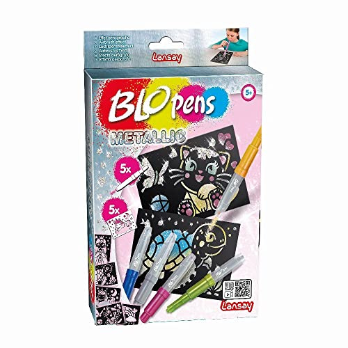 BLOPENS - Glitter Creative Set - Gnistrande målnings- och ritset för barn från 5 år - 6 maskpennor - 8 glitterpulver - 12 stenciler - 20 målarbilder - Främjar konstnärlig - Lansay